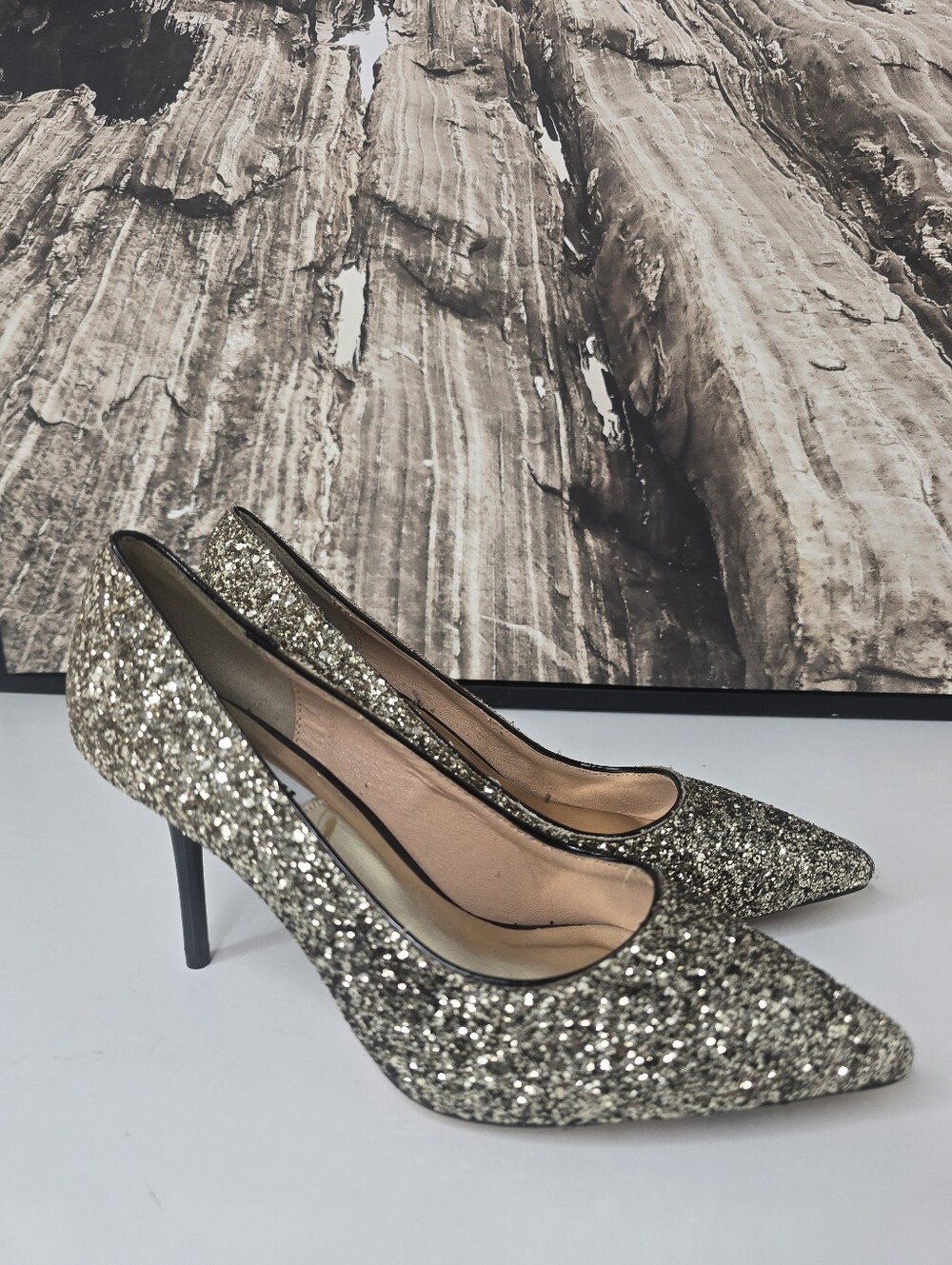 Miu Miu gold glitter heels